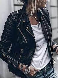 Fashion Lapel Button Zipper Long Sleeve Pu Jackets Leather Jackets Women Leather Jacket Outfits Jacket Outfits