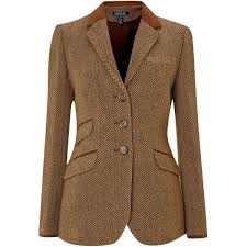 Lauren ralph lauren single breasted rain coat with faux leather trim (dark navy 1) women's ralph lauren camel cotton trench coats $174.21 $180.43. Lauren By Ralph Lauren Tweed Hacking Jacket With Suede Tipped Collar Hacking Jacket Tweed Blazer Women Jacket Outfit Women