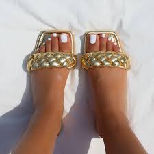 Free shipping by amazon +5. Elsa Gold Woven Strap Square Toe Flat Sandals