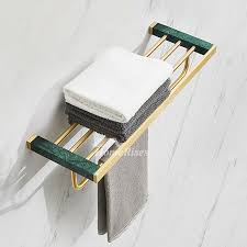 Conserve space by mounting a towel bar on the wall near the shower. Marble Brass Multi Towel Rack Holder Shower Door Unique Bathroom Gold Modern Toilet