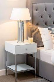 Stiletto Toughened White Glass And Chrome Side Table Bedside Table Contemporary Elegant Bedside Tables Furniture