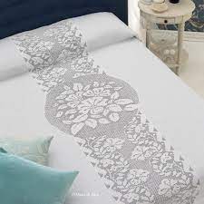 Lino E Schema Per Copriletto Matrimoniale Con Inserto Uncinetto Filet Colcha De Croche Cocha De Croche Roupas De Cama De Luxo