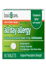Basic Care All Day Allergy Cetirizine Hcl Tablets 10 Mg 90 Count Allergies Runny Nose Tablet