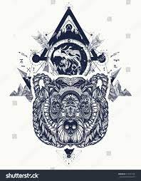 Eagle And Bear Tattoo Art Mountains Crossed Arrows Forest Spirituality Boho Magic Symbol Astrologi Geometric Bear Tattoo Bear Tattoo Designs Bear Tattoo
