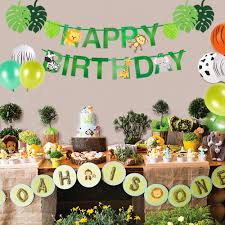 The activities are based on some of the creatures found there. 42 Pack Jungle Theme Party Decorations Jungle Safari Banner Cake Toppers And Latex Balloon And Palm Leaves For Birthday Party Jungle Theme Party Decorations Jungle Safari Party Supplies Serveware Kitchen Dining