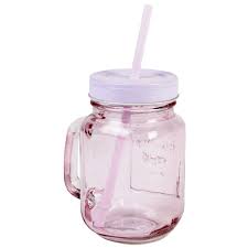 Mug Bocal Colore Rose Avec Paille Verre Vaisselle Art De La Table Gifi Bocaux Vaisselle En Plastique Bocal Avec Paille