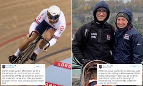Kenny is the joint holder of the highest number of olympic golds for a british athlete alongside fellow track cyclist chris hoy. British Cyclist Jason Kenny Cycling With Young Son Albert And Nearly Dies When Van Drives At Them Daily Mail Online