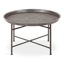 This contemporary coffee table boasts a hammered aluminum finish that allows light to bounce off the textured surface. Kate And Laurel Mahdavi Boho Chic Hammered Metal Tray Coffee Table Brushed Silver Pricepulse