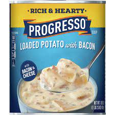 Progresso loaded potato with bacon soup · contains milk, wheat, soy and egg ingredients. Progresso Rich Hearty Loaded Potato With Bacon Soup