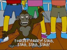 They don't know the places we've been ain't. Look At Those Poor Saps Back On Land With Their Laws And Ethics They Ll Never Know The Simple Joys Of A Monkey Knife Fight Thesimpsons
