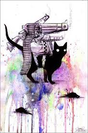 Super Cat Eyes On Walls Cat Art Print Lora Zombie Cat Art