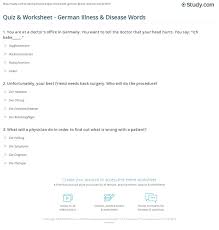 Colouring sheets, crossword and wordsearch puzzles and much more. Quiz Worksheet German Illness Disease Words Study Com