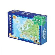 Harta jucăușă în care sunt ilustrate monumentele, tradițiile și aspectele speciale ale continentului european pe lângă granițele și relieful acestuia. Mini Puzzle Educativ Harta Europei 100 Piese Brandtoys Ro