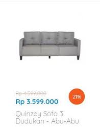 Discount 21 From Quinzey Sofa 3 From Informa December 2018 Gotomalls Sofa minimalis modern yang akan diletakkan di ruang tamu atau ruangan yang lain haruslah memilih model yang tepat dan sesuai, karena sofa biasanya selalu menjadi pusat perhatian dan penilaian dalam sebuah ruangan dan menjadi tolak ukur para tamu untuk berdiam lebih lama atau tidak. gotomalls
