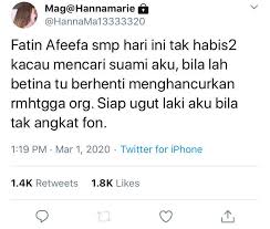 Tapi dari sekian pengintaianku baik di email, ym, telepon maupun sms, ga pernah ketahuan dia main gila. Fatin Afeefa Didakwa Masih Lagi Jalin Hubungan Sulit Dengan Suami Orang