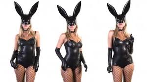 In my memories, your smile is blurred. Sexy Woman Dancing Large Bunny Ears Mask Black Latex Body Video By C Dubassy Stock Footage 203590294
