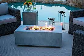 Amazon Com Akoya Outdoor Essentials 42 Fiber Concrete Rectangular Outdoor Propane Gas Fire Pit Table In Gray G Gas Fire Pit Table Gas Firepit Fire Pit Table