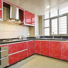 Red Gloss Peony Wallpaper Kitchen Cupboard Cover Vinyl Waterproof Wall Sticker European Kitchen Cabinets Cheap Kitchen Cabinets Kitchen Concepts