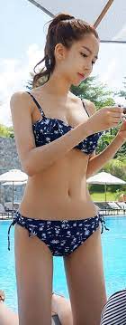 Luxe Asian Korean Women Fashion Palm Ruffles Navy Bikini Korean Fashion Women Bikinis Asian Bikini