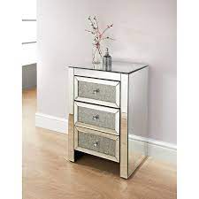 Ariana Mirrored 3 Drawer Bedside Table Bedroom Furniture B M