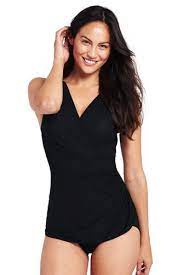 Women S Slender Surplice Tunic One Piece Swimsuit From Lands End Beach Outfit Women Women Swimsuits Tankini Swimsuits For Women