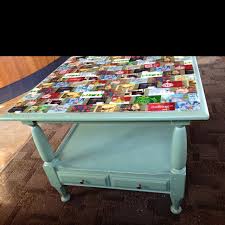 Saw This Table At Starbucks Old Painted Coffee Or Side Table With A Layer Of Gift Cards Under Glass As The Top Co Hotel Key Cards Starbucks Crafts Hotel Card