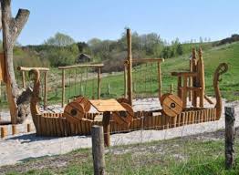 The Viking Ship At The Playground Of The Fyrkat Viking Centre In Hobro Kids Play Yard Vikings Viking Ship