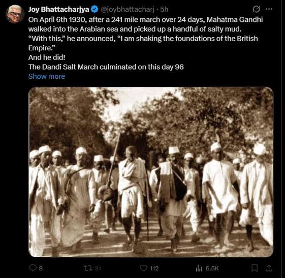 This day in 1930, Mahatma Gandhi broke the salt law and thus shook "the foundations of the British Empire". 🙏🏼 However, as long as they were in charge, the British continued to