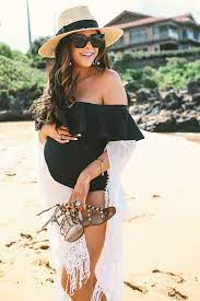 Black Off The Shoulder Swimsuit In Maui The Sweetest Thing Spring Beach Outfit Cute Beach Outfits Maternity Beach Outfits