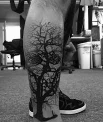 Unique Tree Skull Optical Illusion Leg Tattoos For Men Tree Leg Tattoo Leg Tattoos Optical Illusion Tattoo
