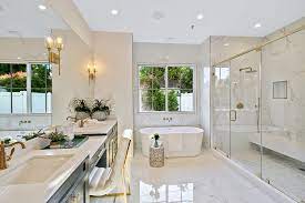 15 of 20 take a linear approach 20 White Bathrooms That Bring Home Spa Styled Relaxation