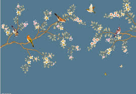Birds And Flowers Wallpaper Chinoiserie Hanging Cherry Flowers Wallpaper Flying Birds And Beautiful Flowers Home Decor Wall Murals Wall Decor Mural Tree Wallpaper Wallpaper