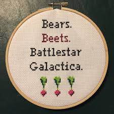 Hi there, i'm rhea the woman behind crafty guild. The Office Quote Cross Stitch Bears Beets Battlestar Etsy In 2020 Naughty Cross Stitch Cross Stitch Cross Stitch Funny