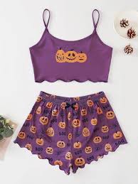 Just wanted to let you know that romwe, treat the fashion bloggers' favorite online store, is having a huge halloween sale! Halloween And Letter Print Lettuce Trim Pajama Set Romwe Usa