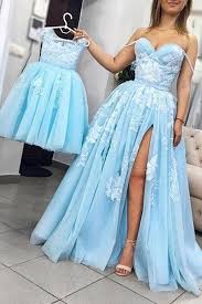 Cute Light Blue Long Front Split Prom Dresses Party Dress Women Dress Bohogown