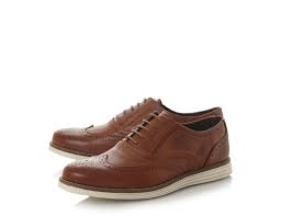 Dune Mens Bayside Leather Brogue With White Wedge Sole Tan Dune Shoes Online Leather Brogues Dress Shoes Men Mens Casual Shoes