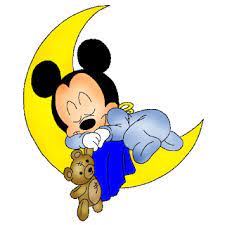 Baby Mickey Mouse Asleep On Yellow Moon With Brown Teddy Mickey Mouse Cartoon Baby Mickey Mouse Baby Disney Characters