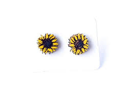Sunflower Earrings Sunflower Stud Earrings Sunflower Etsy Wood Earrings Stud Sunflower Earrings Stud Earrings