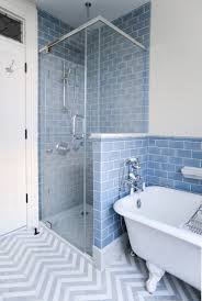 John H Hatheway Jr Is The Designer Behind This Charming Blue Bathroom Using Our Soothing Vermeere 3 X6 Blue Shower Tile Blue Bathroom Bathroom Design Small