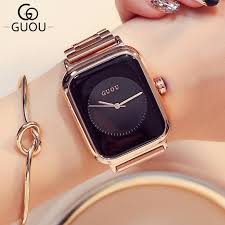 Une paire de magnifiques bouchons givrés holographiques sur rose gold! Guou Luxus Marke Qualitat Uhr Rose Gold Frauen Uhren Rechteck Voller Stahl Armband Uhr Montre Femme Relogio Femmes Montres Montre Brand Montre Femmemontre Rose Gold Femme Aliexpress
