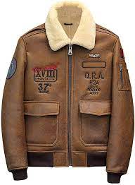 Denny Dora 2019 Mens Brown Shearling Jacket Leather Jacket Fur Coat B6 Airforce Flight Jacket Mens Winter Coats Mens Jackets Mens Winter Coat Shearling Jacket