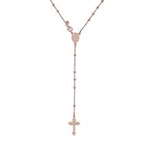 14k Rose Gold Plated Sterling Silver Rosary Necklace 2 5mm Bead Cross Italian Rosary Chain 16 24 16 Jewelry Rose Gold Plates Gold Plated Sterling Silver Rosary Necklace