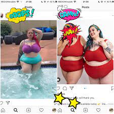 an instagram “plus size model” who's all about body acceptance on her own  profile VS shoot for a clothes brand. : r/Instagramreality