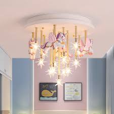 The lighted vanity reminds to a theater back stage. 36w Blue Pink Merry Go Round Star Ceiling Lights For Children S Room Princess Girl Boy S Bedroom Ceiling Lamps Best Children S Lighting Home Decor Online Store