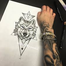 Geometric wolf head animal tattoo on right thigh. Wolf Sk H Simple Geometric Wolf Tattoo Design Novocom Top