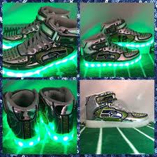 Womans Custom Seahawks Leather Sneakers Seahawks High Top Light Up Sneakers 12th Man Shoes Seahawks Sneakers Led L Sneakers Men Leather Sneakers Leather Men