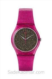 Swatch Saat Modelleri Pembe Kordonlu Ici Simli Swatch Pembe Bayan Saatleri