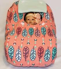 Car Seat Cover Coral Feathers Arrows Baby With Turquoise Fleece Lining Cozy Hand Made Infant Carrier Custom Embroidery Baby S Name Car Seats Outdoor Baby Baby Names