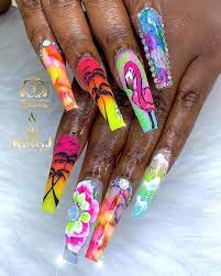 Cathys Nails 1st Location On Instagram Hawaii Nails For My Client Free Hand Designs Hawaiinails Flaming Hawaii Nails Nail Art Techniques Free Hand Designs