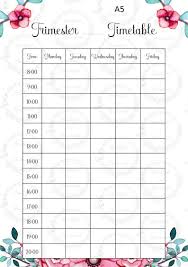 A5 Timetable Insert Half Letter Printable Inserts Class Etsy Study Timetable Template Timetable Template Daily Planner Pages